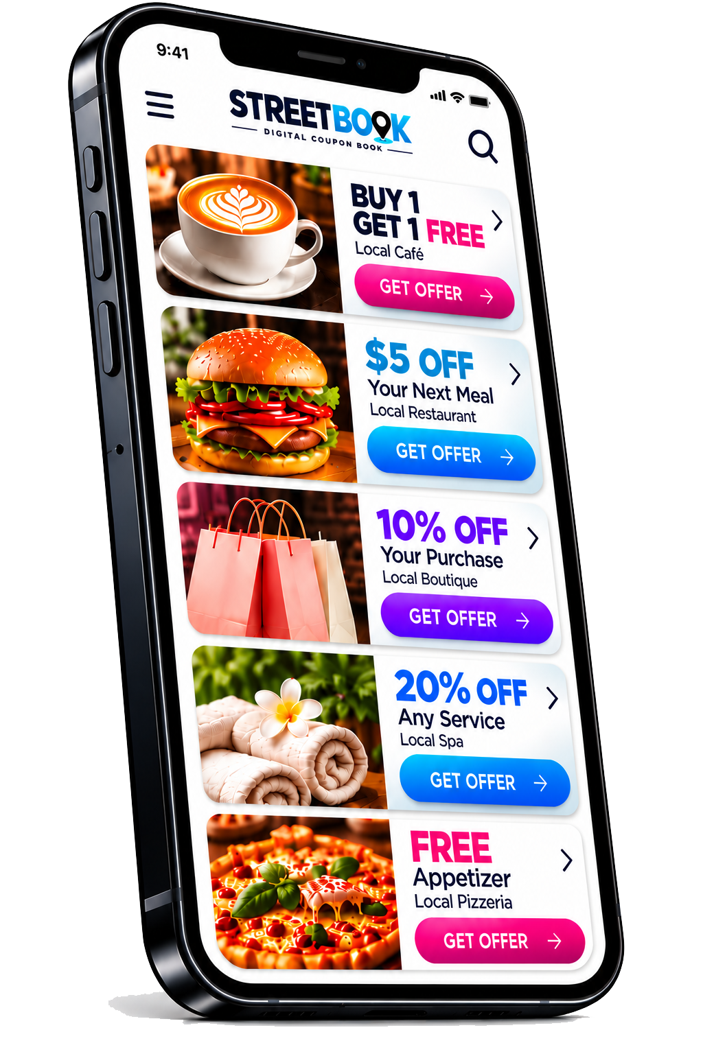 Streetbook digital coupon book on a smartphone